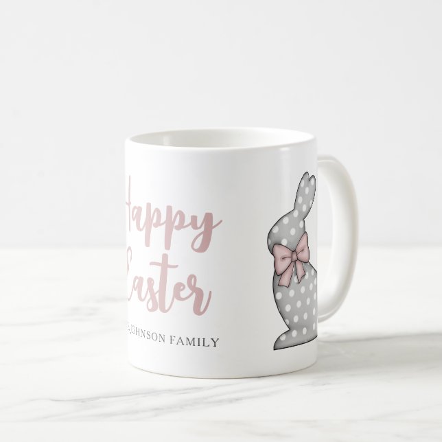 Cute Pink Bunny Happy Easter Coffee Mug (Front Right)