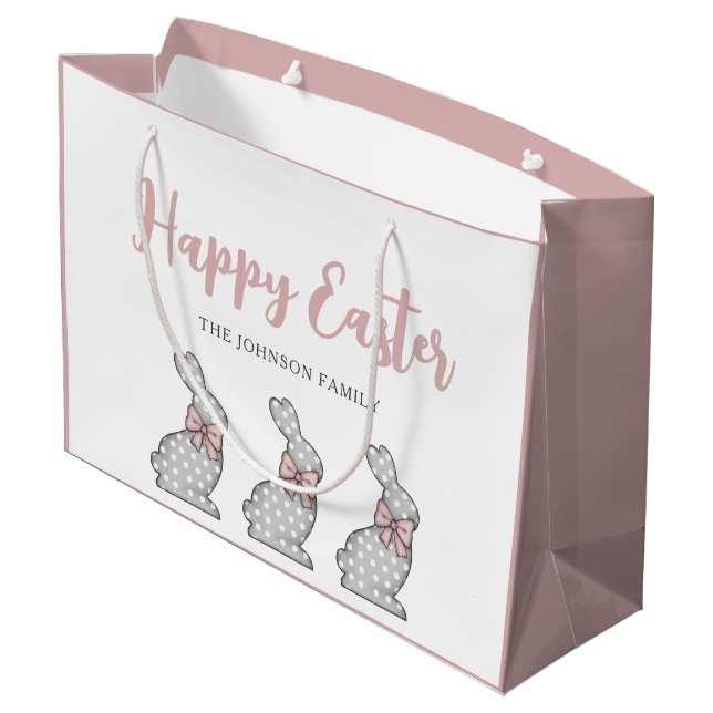 Cute Pink Bunny Happy Easter  Large Gift Bag (Back Angled)