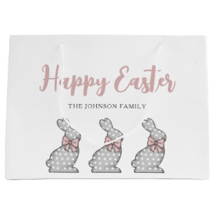 Cute Pink Bunny Happy Easter  Large Gift Bag