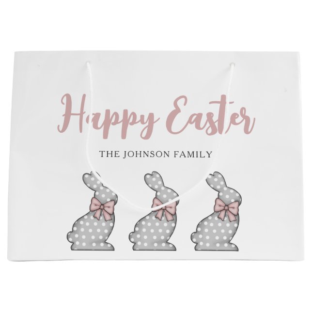 Cute Pink Bunny Happy Easter  Large Gift Bag (Front)