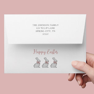 Cute Pink Bunny Happy Easter Return Address  Envelope