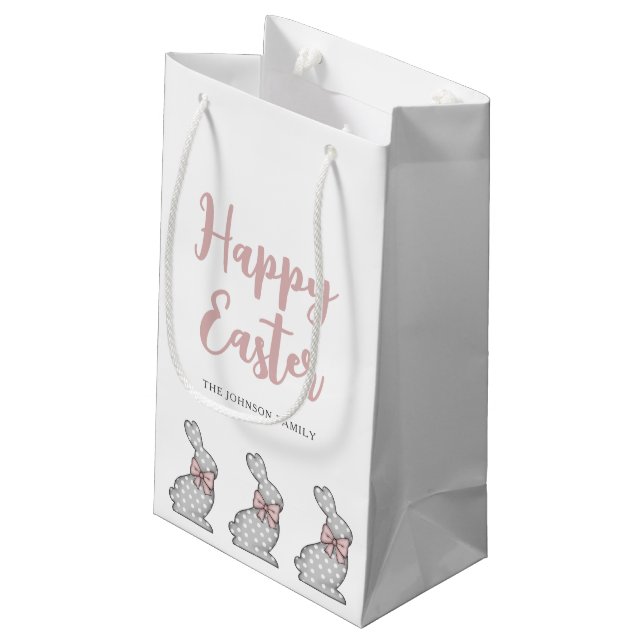 Cute Pink Bunny Happy Easter Small Gift Bag (Back Angled)