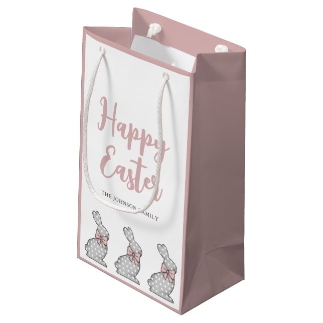 Cute Pink Bunny Happy Easter Small Gift Bag (Back Angled)