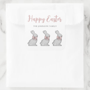 Cute Pink Bunny Happy Easter Square Sticker