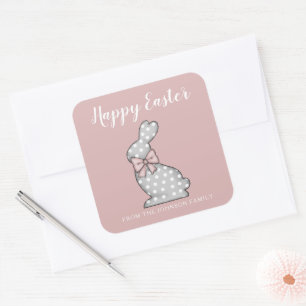 Cute Pink Bunny Happy Easter Square Sticker