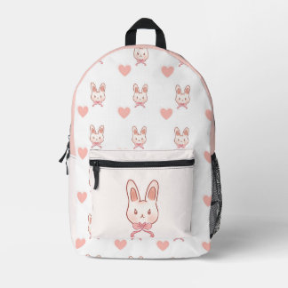 Cute Pink Bunny & Hearts Pattern Backpack