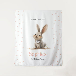 Cute Pink Bunny Kid's Birthday Party Tapestry
