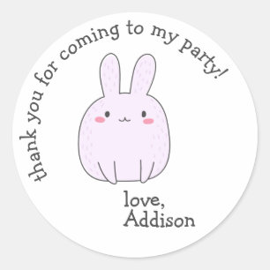 Cute Pink Bunny - Kids Birthday Thank You Classic Round Sticker