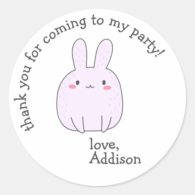 Cute Pink Bunny - Kids Birthday Thank You  Classic Round Sticker (Front)