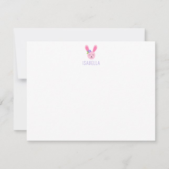 Cute Pink Bunny Kids Personalised Stationery Card (Front)