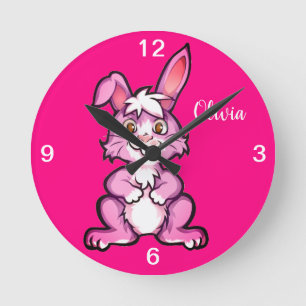 Cute Pink Bunny Kids Wall Clock