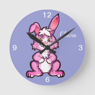 Cute Pink Bunny Kids Wall Clock