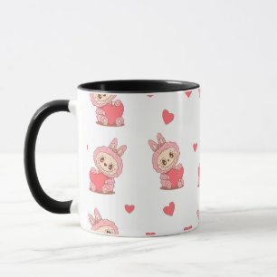 Cute Pink Bunny Monster Holding Heart – Kawaii Lov Mug