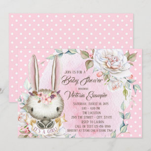 Cute Pink Bunny Rabbit Baby Shower Invitations