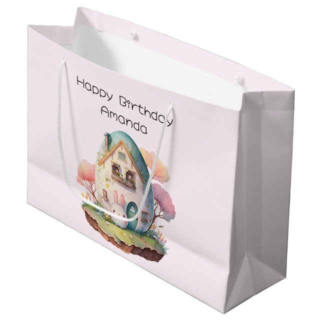 Cute Pink Bunny Rabbit Kawaii Style Birthday Large Gift Bag (Front Angled)