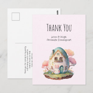 Cute Pink Bunny Rabbit Kawaii Style Thank You Postcard