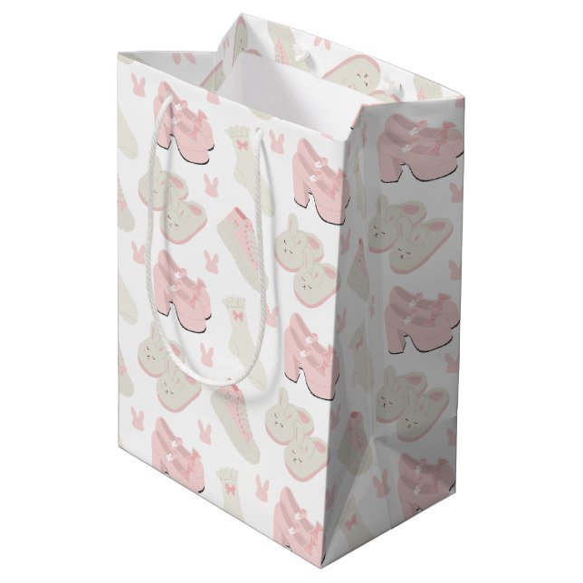 Cute Pink Bunny Shoes Pattern Medium Gift Bag (Back Angled)