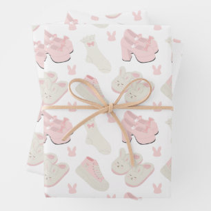 Cute Pink Bunny Shoes Pattern Wrapping Paper Sheet