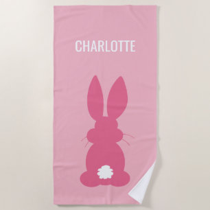 Cute Pink Bunny Silhouette Girls Personalised Beach Towel