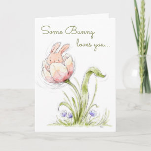 Cute Pink Bunny, Some Bunny Loves You Card