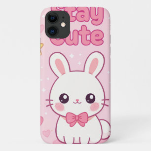 Cute Pink Bunny Stay Cute Anime Aesthetic iPhone 11 Case