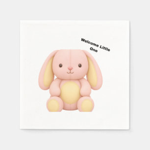 Cute Pink Bunny "Welcome Little One" Baby Shower  Napkin