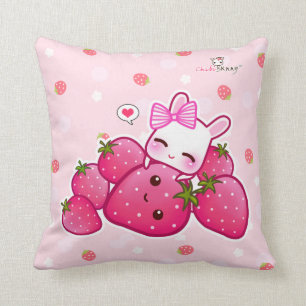 Cute pink bunny with kawaii strawberries cushion