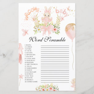 Cute pink buny ballerina baby shower word scramble