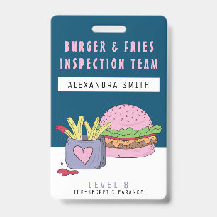 Cute Pink Burger and Fries Birthday Party ID Badge