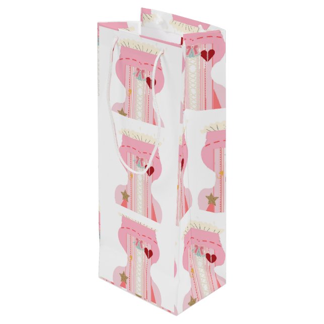 Cute Pink Bustier Underwear Wine Gift Bag (Back Angled)