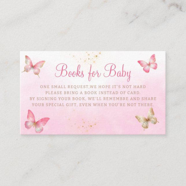 Cute Pink Butterflies Baby Shower Books for Baby  Enclosure Card (Front)