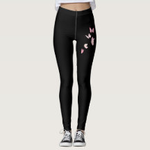 Cute Pink Butterflies Black Leggings | Cute Women 