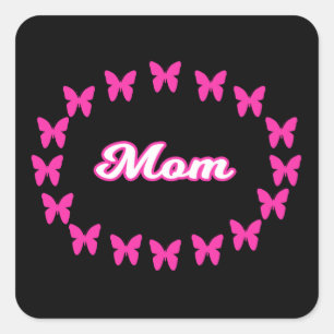 Cute Pink Butterflies with the word mum Square Sticker