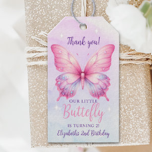 Cute Pink Butterfly Birthday Girl Party Gift Tags