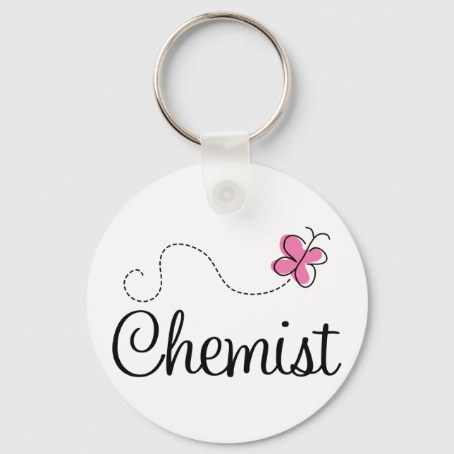 Cute Pink Butterfly Chemist Key Ring (Front)