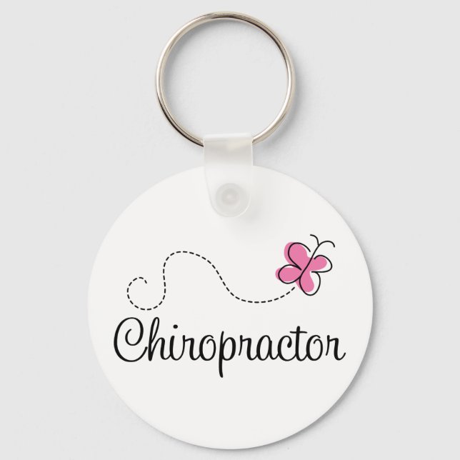 Cute Pink Butterfly Chiropractor Key Ring (Front)