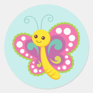 Cute Pink Butterfly Classic Round Sticker