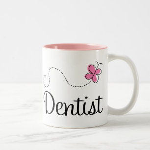 Cute Pink Butterfly Dentist Two-Tone Coffee Mug