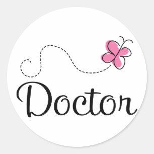 Cute Pink Butterfly Doctor Classic Round Sticker