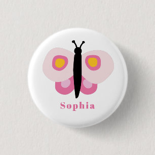 Cute pink butterfly first name 3 cm round badge