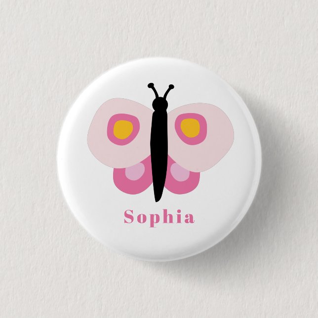 Cute pink butterfly first name 3 cm round badge (Front)