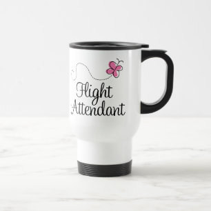 Cute Pink Butterfly Flight Attendant Travel Mug