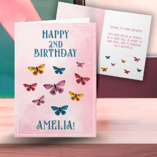 Cute Pink Butterfly Girl Birthday Party  Card