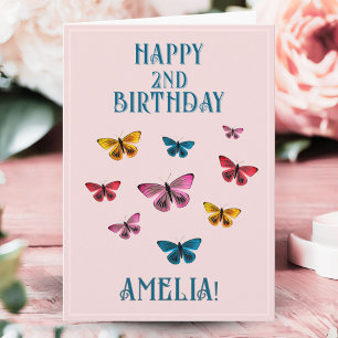 Cute Pink Butterfly Girl Birthday Party Card