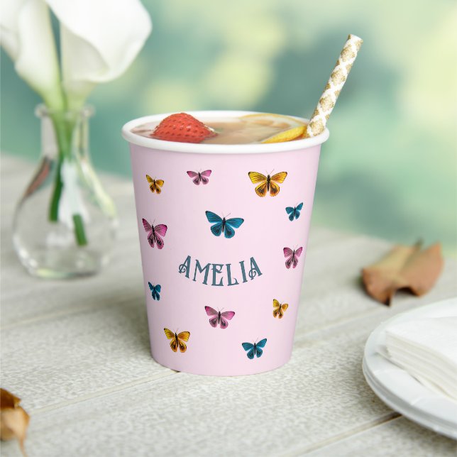 Cute Pink Butterfly Girl Birthday Party  Paper Cups (Insitu)