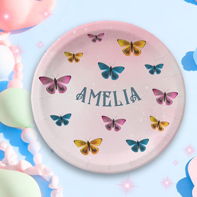 Cute Pink Butterfly Girl Birthday Party  Paper Plate (Creator Uploaded)