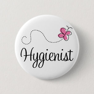Cute Pink Butterfly Hygienist 6 Cm Round Badge
