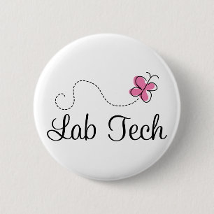 Cute Pink Butterfly Lab Tech 6 Cm Round Badge