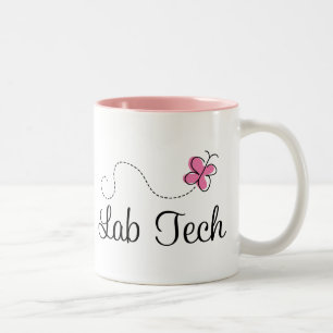 Cute Pink Butterfly Lab Tech Two-Tone Coffee Mug