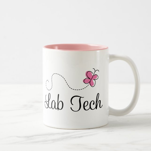 Cute Pink Butterfly Lab Tech Two-Tone Coffee Mug (Right)